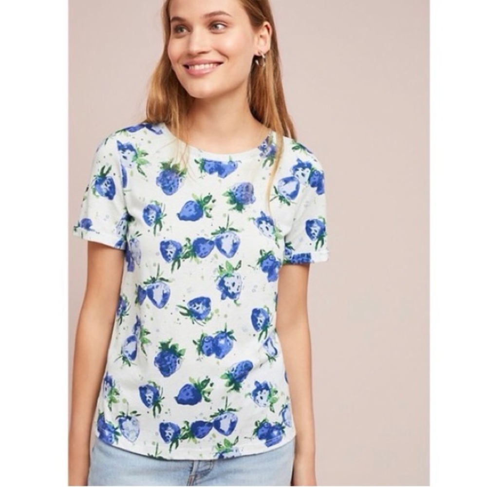 Maeve For Anthropologie Blue Strawberry Field Tee